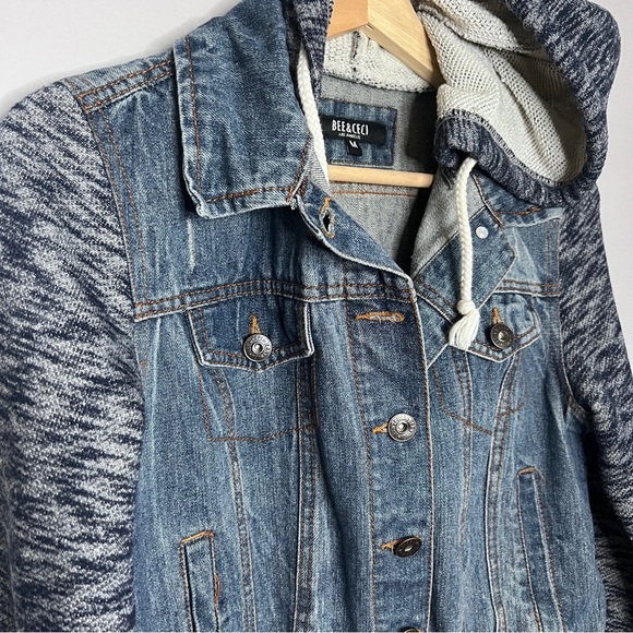 Bee & Ceci Los Angeles Blue Girls Jean Jacket Knit Sleeves Size Medium - Picture 2 of 6